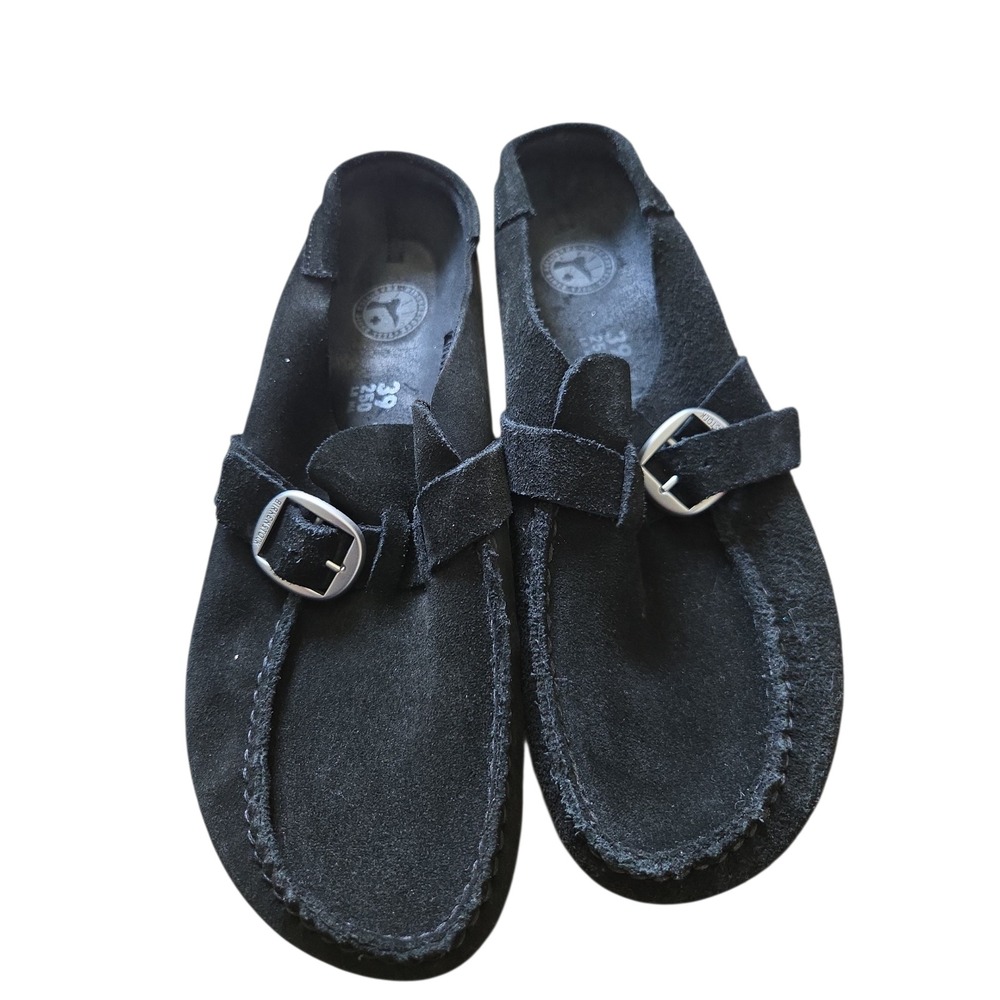 Birkenstock Buckley Black Suede Moccasin Clogs Mules Buckle EU 39 US 8 - Picture 11 of 14